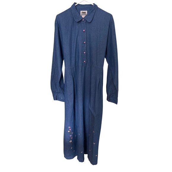 MODEST Dress XL  Denim  Floral‎ Embroidery Long Sleeve Button-Up - Picture 1 of 12